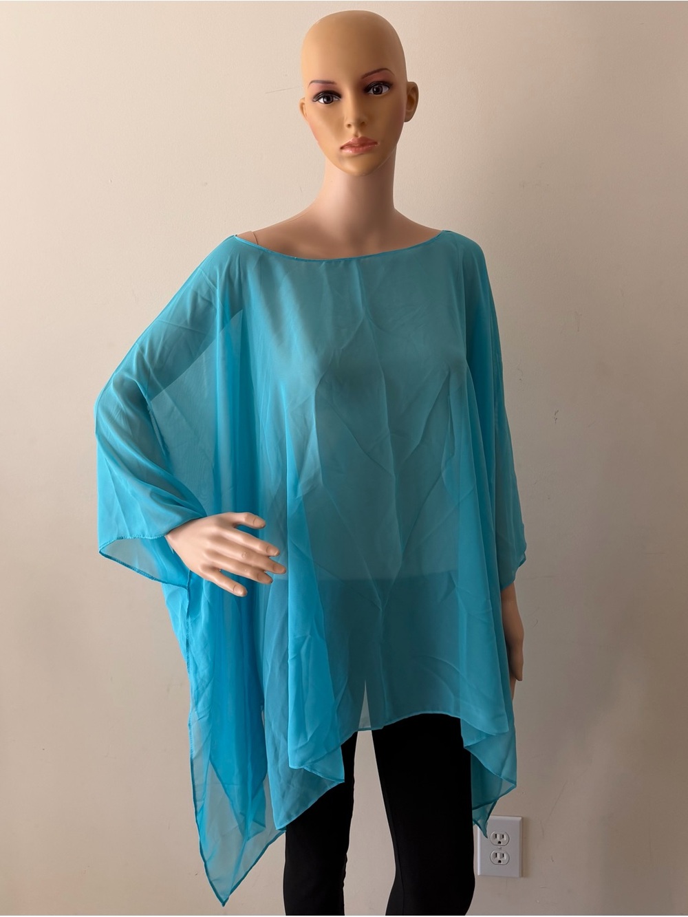 Lightweight Turquoise Sheer Poncho Chiffon Sheer Blouse